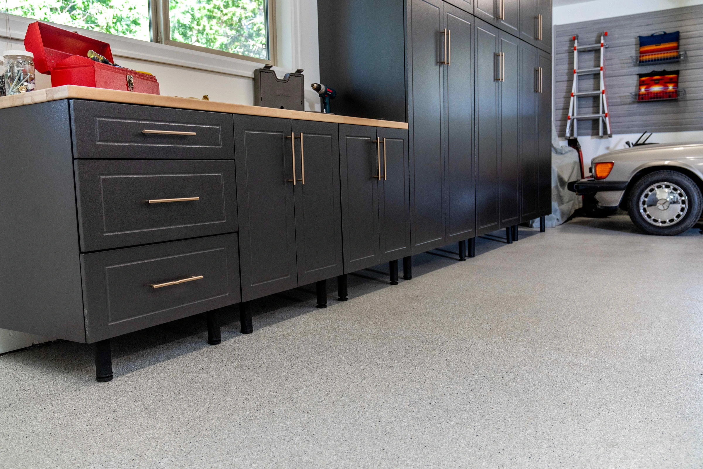 Garage cabinets with workbench