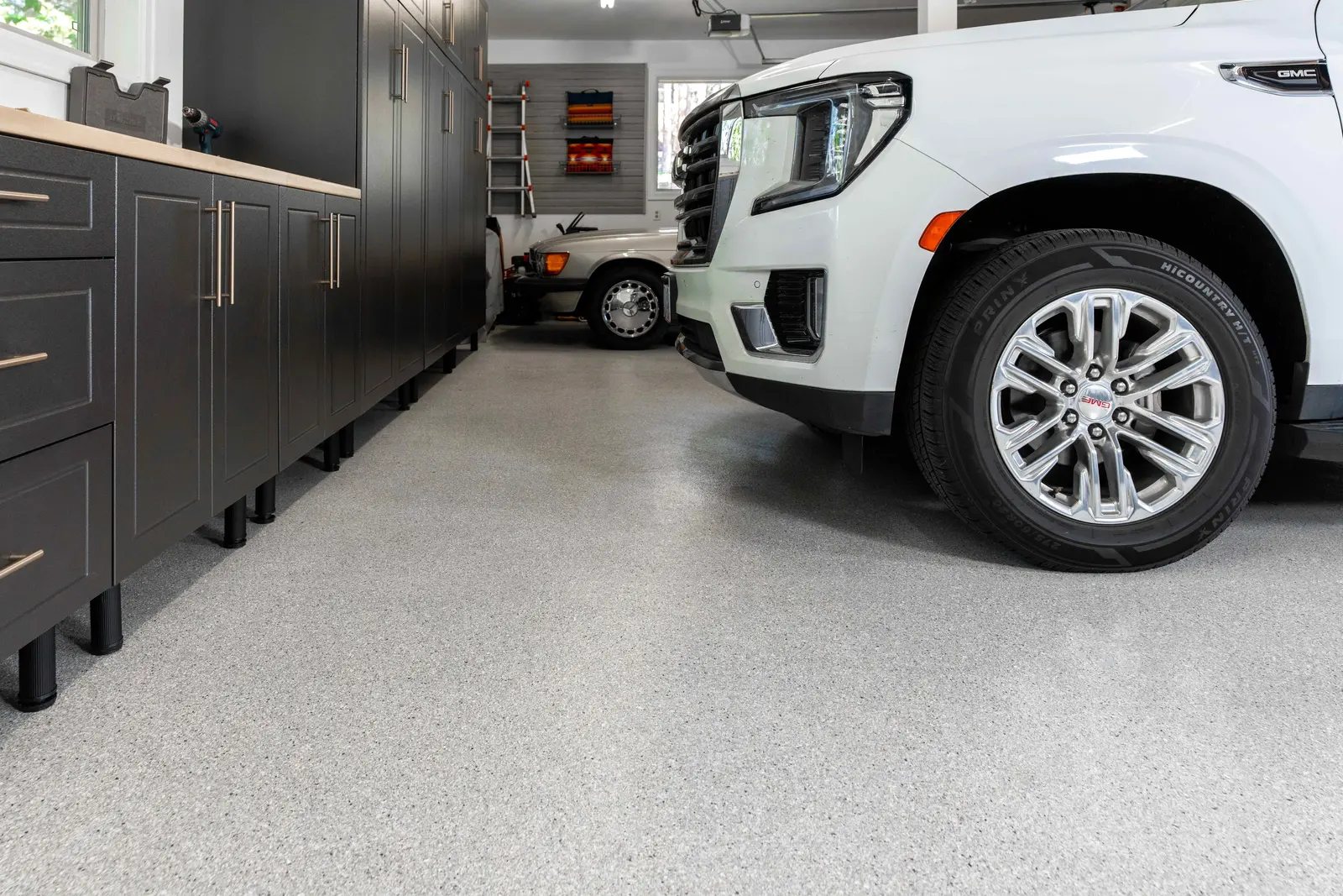 Fleck workbench with car in garage