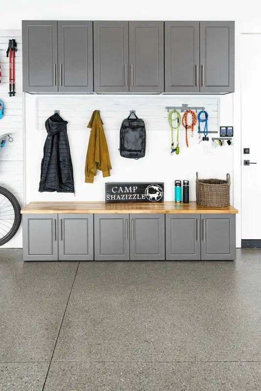 Custom mudroom shoe bench with powder-coated finish